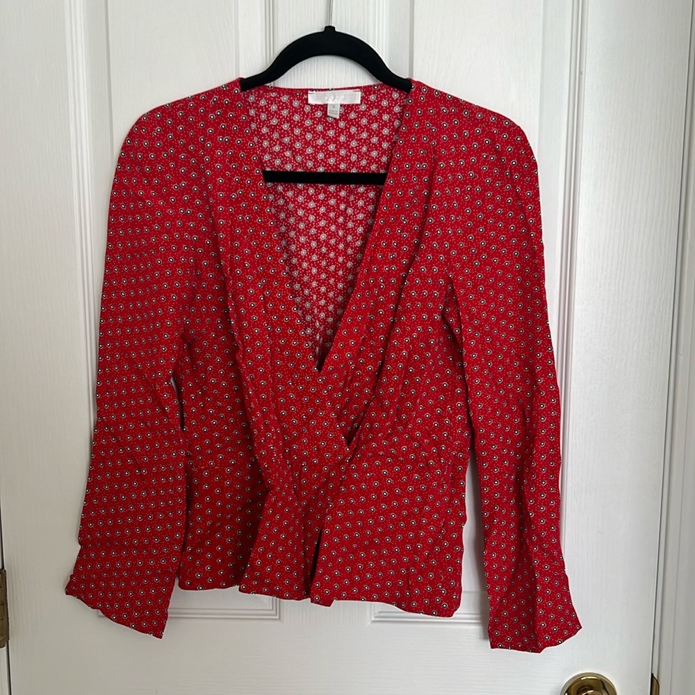 Cooperative red patterned surplice top